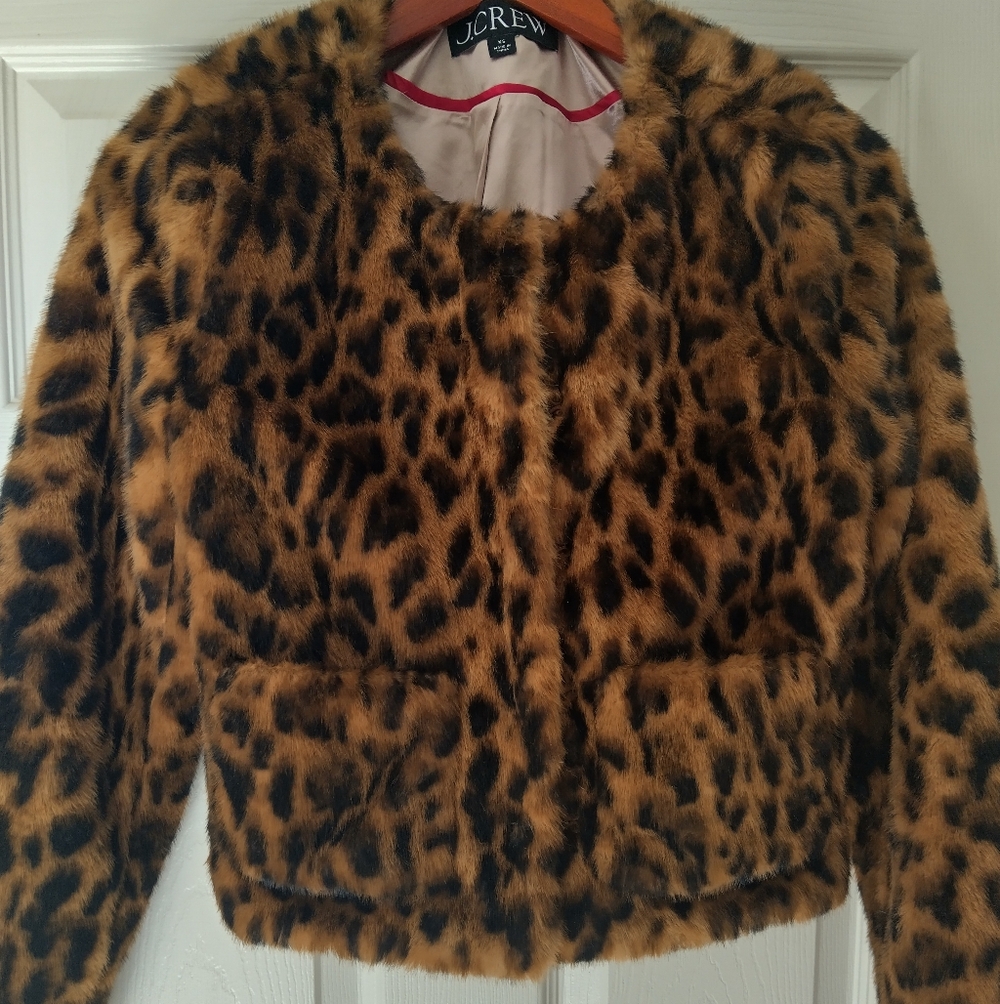 J. Crew Faux Fur Leopard Print Jacket